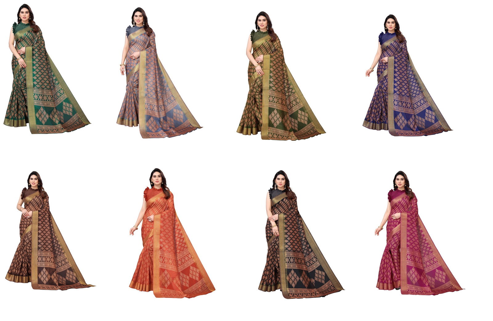 Zari Patta Gold 4 Handloom Regular Wear Wholesale Printed Sarees
